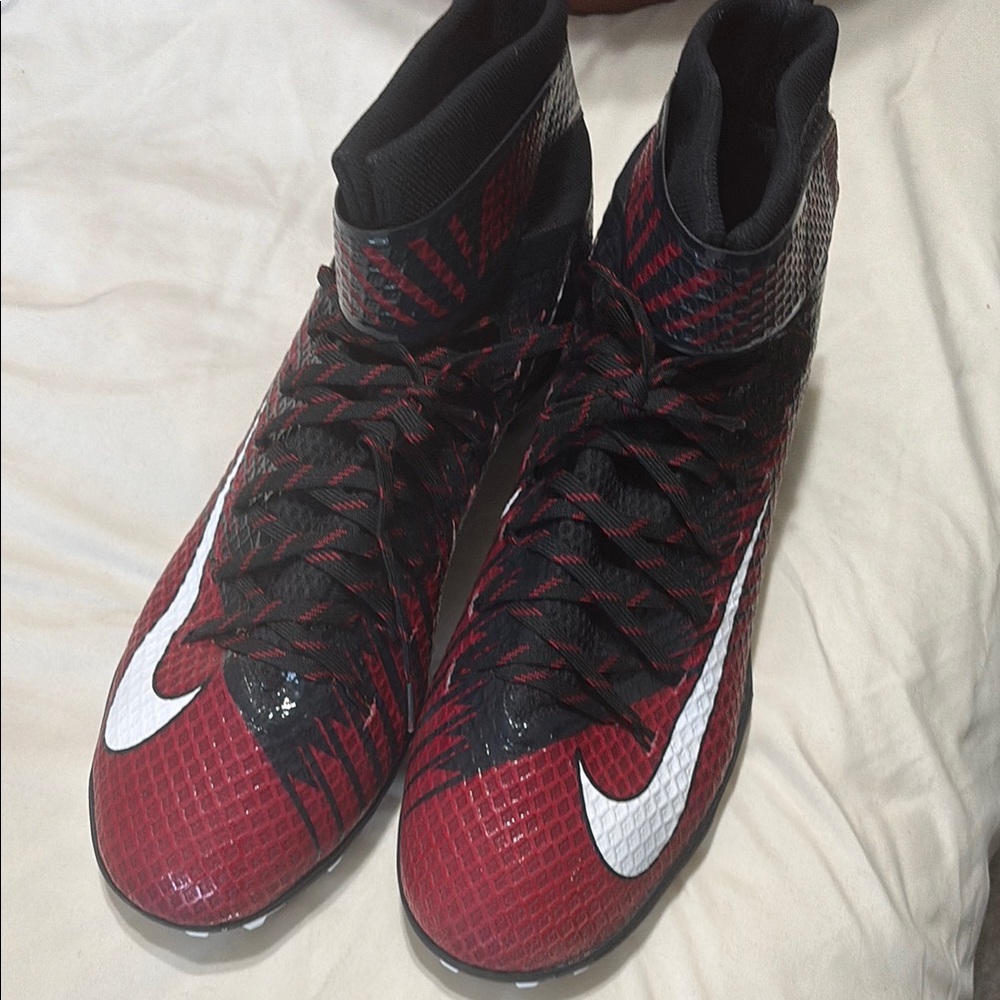 Nike Lunar Beast Black and Burgundy High-Top Cleats, Size 17